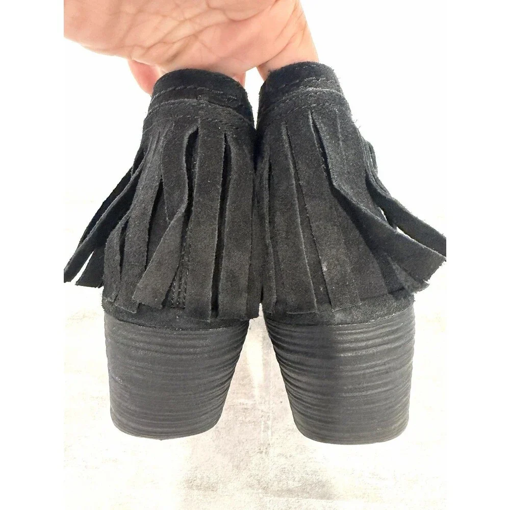 Fly London Yank Black Oil Suede Fringe Wedge Ankle Booties Boots US 7.5 EU 38
